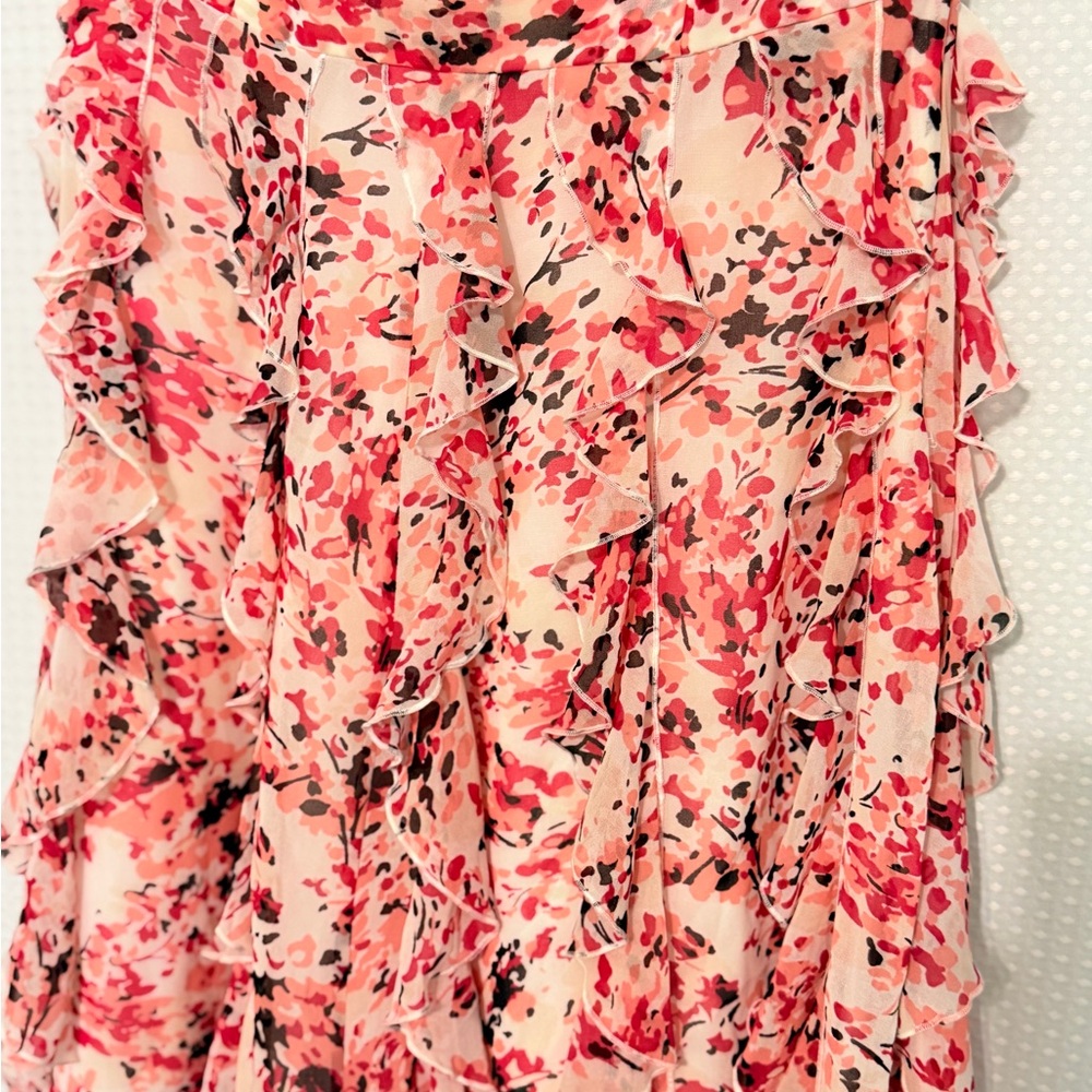 White House Black Market Strapless Watercolor Ruffle Dress NWT Size 10 - Picture 4 of 7